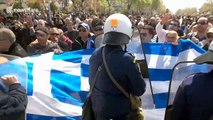 Tension flares as Greek protesters clash with police over Macedonia name deal