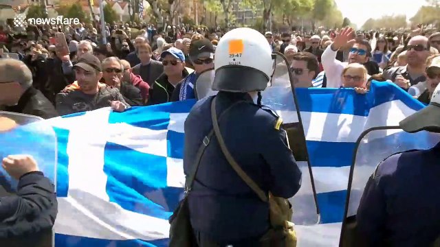 Tension flares as Greek protesters clash with police over Macedonia name deal