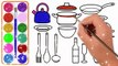 Vẽ và tô màu Dụng cụ Bếp - Bé Học Tô Màu - Glitter Kitchen Tools Coloring Pages