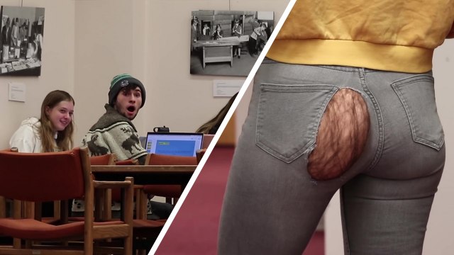 Elle déchire son jean et laisse entrevoir des fesses ultras poilues