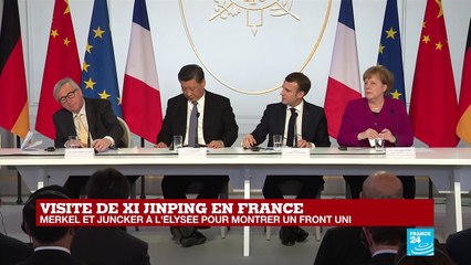 REPLAY - Discours de Jean-claude Juncker lors de la réunion à l'Élysée avec Xi Jinping, Macron et Merkel