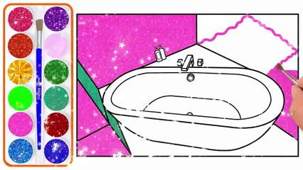 Vẽ và tô màu Phòng Tắm - Dạy Bé Tô Màu - Glitter Bathroom Coloring Pages For Kids