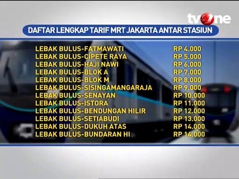Daftar Lengkap Tarif MRT Jakarta