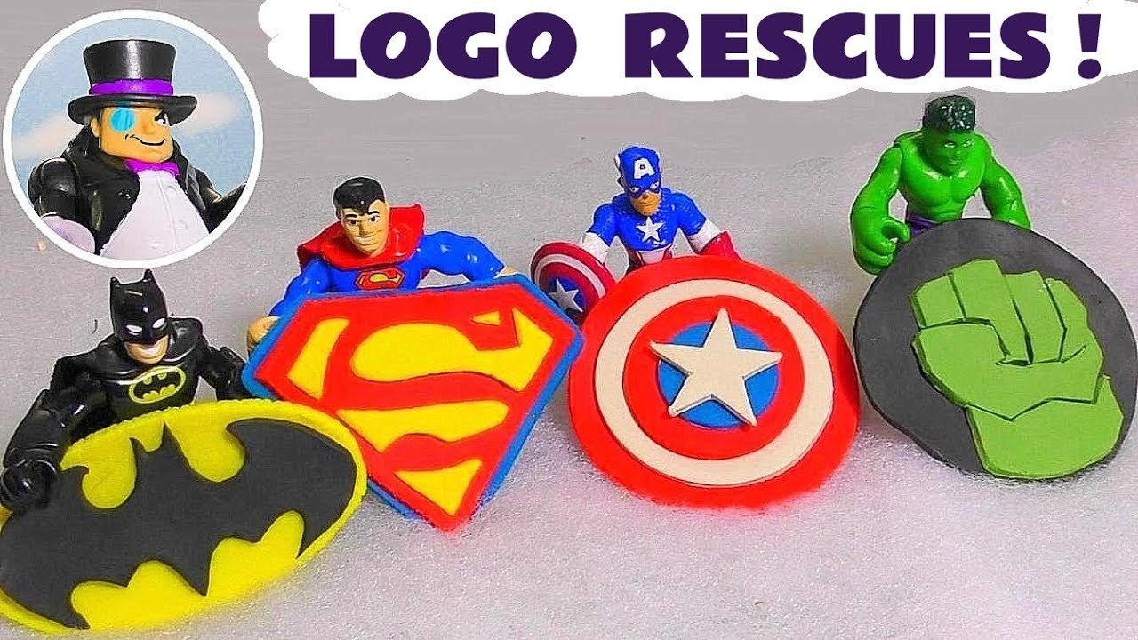 DC Comics Justice League and Marvel Avengers 4 Rescue their Play Doh Superheroes Logos from the Penguin with help from Funny Funlings, Opening and Unboxing them revealing surprise toys