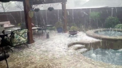 Hail Storm Batters Backyard Pool