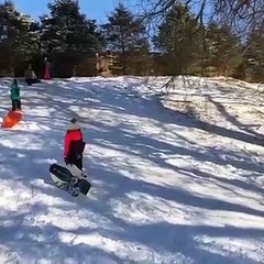 Ce gamin se souviendra de sa descente en luge... Joli