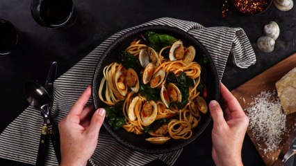 Spaghetti with Clams and Braised Greens