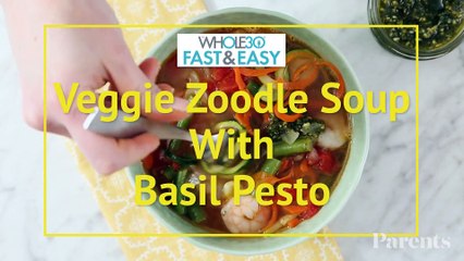 Veggie Zoodle Soup With Basil Pesto
