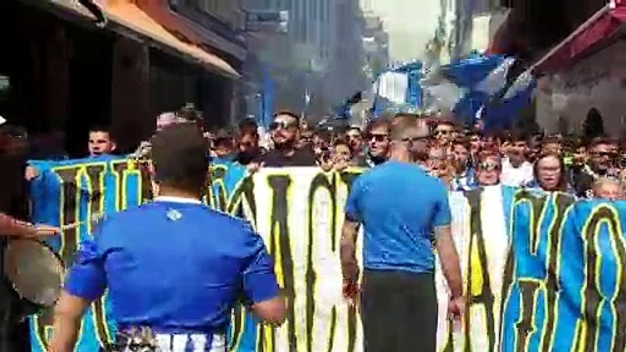 Recreativo-Marbella: La espectacular marcha de la afición del Recre antes del partido