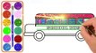 Vẽ và tô màu Xe Buýt - Bé Học Tô Màu - Glitter School Bus Coloring Pages For Kids