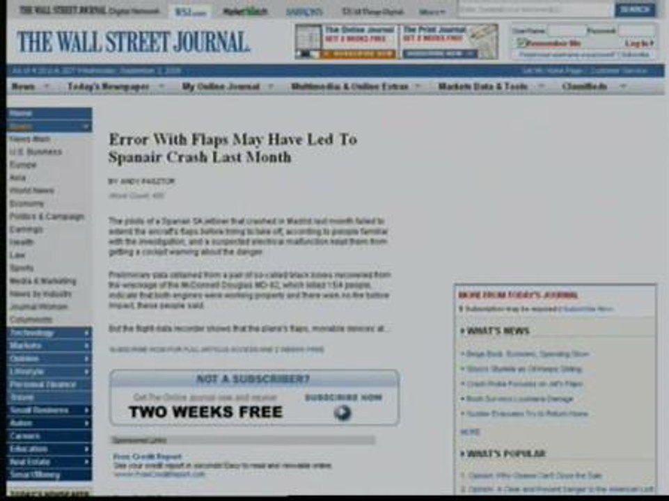 Un fallo eléctrico pudo causar el accidente del avión de Spanair