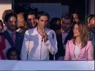 Contador celebra en Pinto la victoria en el Giro