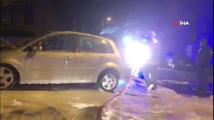Başkent'te Zincirleme Trafik Kazası: 1 Araç Yandı 1 Kişi de Yaralandı