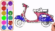 Vẽ và tô màu Xe máy Vespa - Bé Học Tô Màu - Glitter Vespa Motorcycle Coloring Pages For Kids