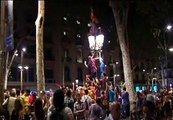 Los aficionados culés celebran el triunfo del Barça