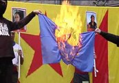 Encapuchados queman las banderas de España, UE y Francia