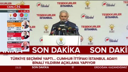 #SONDAKİKA Binali Yıldırım: İstanbul'da seçimi kazandık