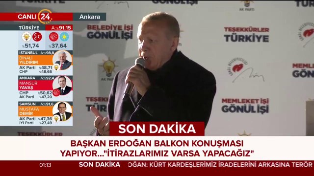 Cumhurbaşkanı Recep Tayyip Erdoğan, Ankara'da balkon konuşması yapıyor