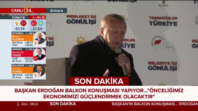 Cumhurbaşkanı Recep Tayyip Erdoğan, Ankara'da balkon konuşması yapıyor