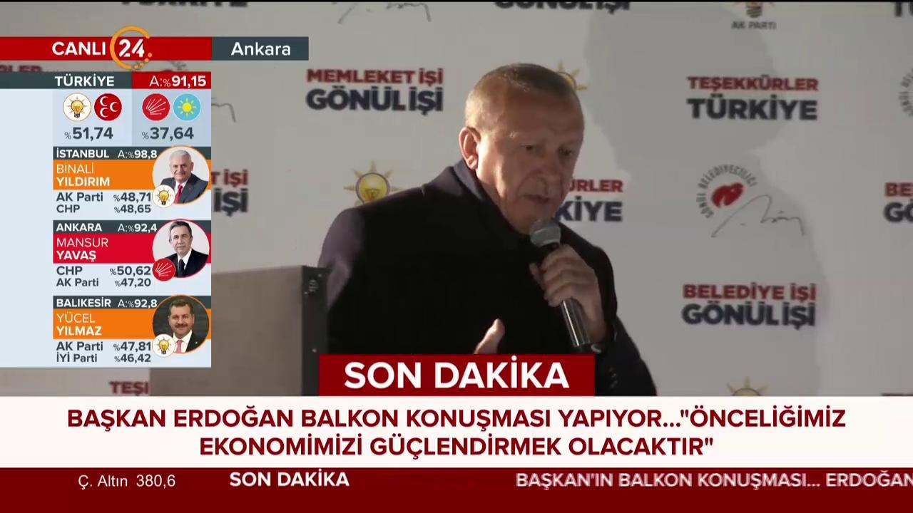 Cumhurbaşkanı Recep Tayyip Erdoğan, Ankara'da balkon konuşması yapıyor