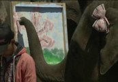 Un elefante de Japón demuestra sus dotes como pintor