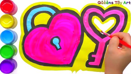 Heart lock and sunglass drawing and coloring. Learn colors for kids , toddlers. Queens toy Art