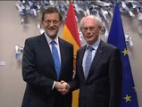 Rajoy se reúne con Rompuy y Almunia en Bruselas