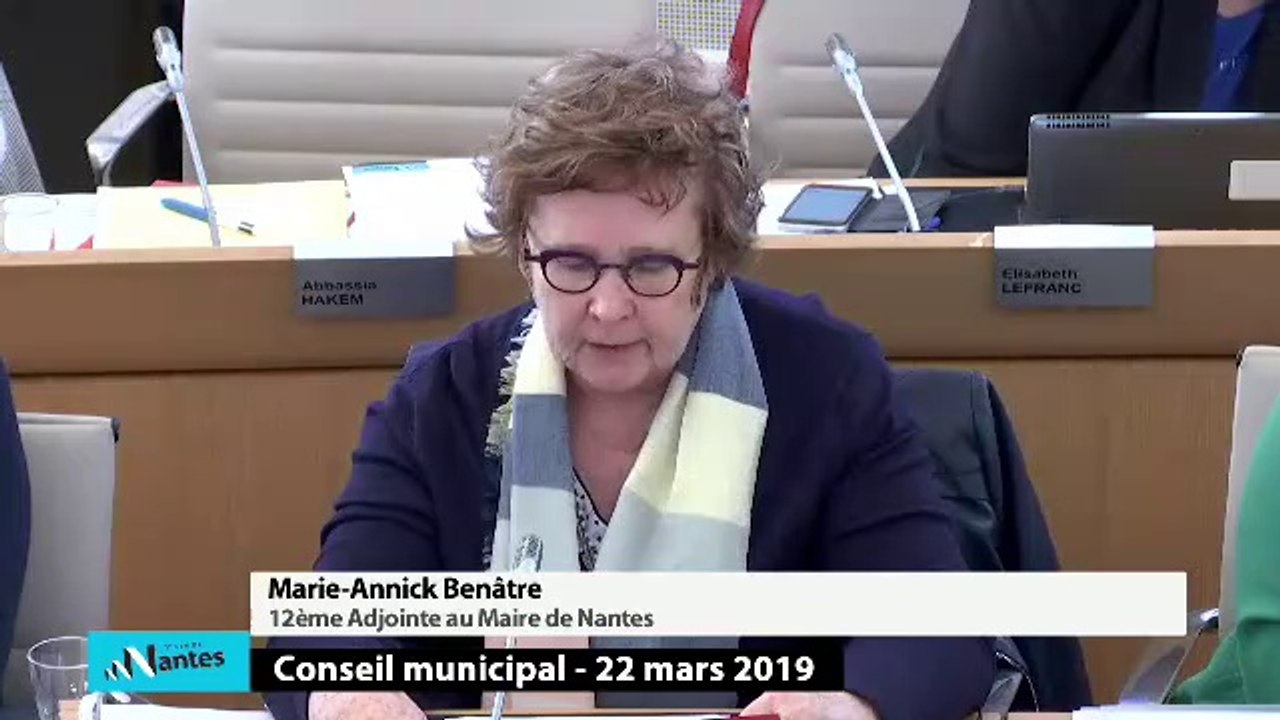 Marie-Annick BENATRE sur plan d'actions ville la nuit au Conseil Municipale de Nantes du 22 mars 2019