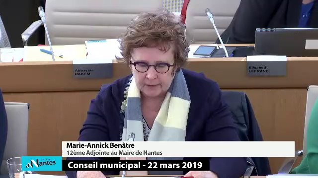 Marie-Annick BENATRE sur plan d'actions ville la nuit au Conseil Municipale de Nantes du 22 mars 2019