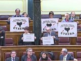 Los diputados de Amaiur exhiben en el hemiciclo carteles a favor del acercamiento de presos de ETA