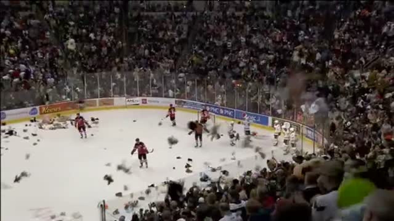 Lluvia de 34.798 ositos de peluche en un encuentro de hockey en Pensilvania