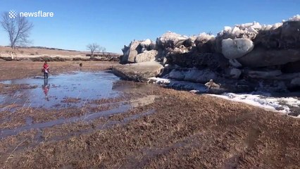 Massive ice block forms in middle of Nebraska farm field
