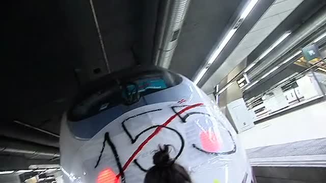 Colocan un cartel contra el 155 en uno de los AVE bloqueados en la estación de Sants