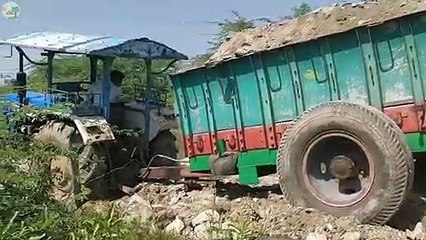Powertrac tractor stuck with Heavy load Tipper - Come to village |
