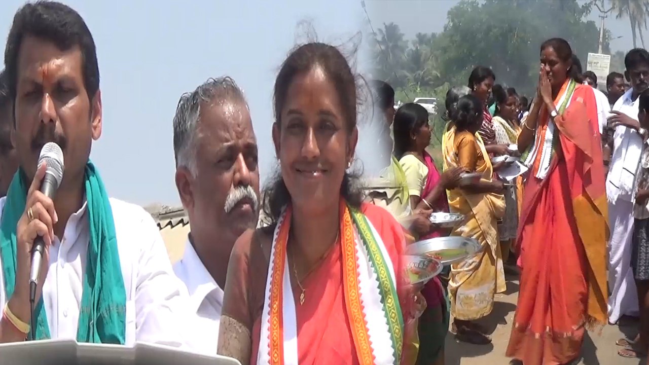 கரூரில் காங்கிரஸ் வேட்பாளர் ஜோதிமணி தேர்தல் வாக்கு சேகரித்தார்