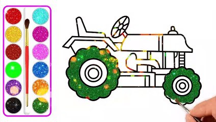 Vẽ Máy Cày Và Tô Màu Lấp Lánh | Dạy Bé Tô Màu | Glitter Tractor Coloring Pages For Kids