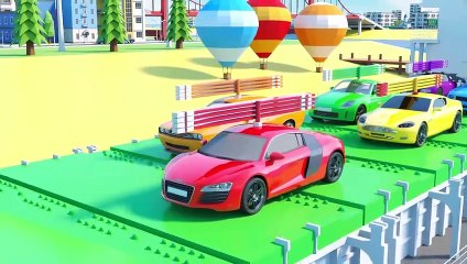 A cargo ship is carrying helicopter cars and transporting them to a toy town
