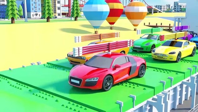 A cargo ship is carrying helicopter cars and transporting them to a toy town