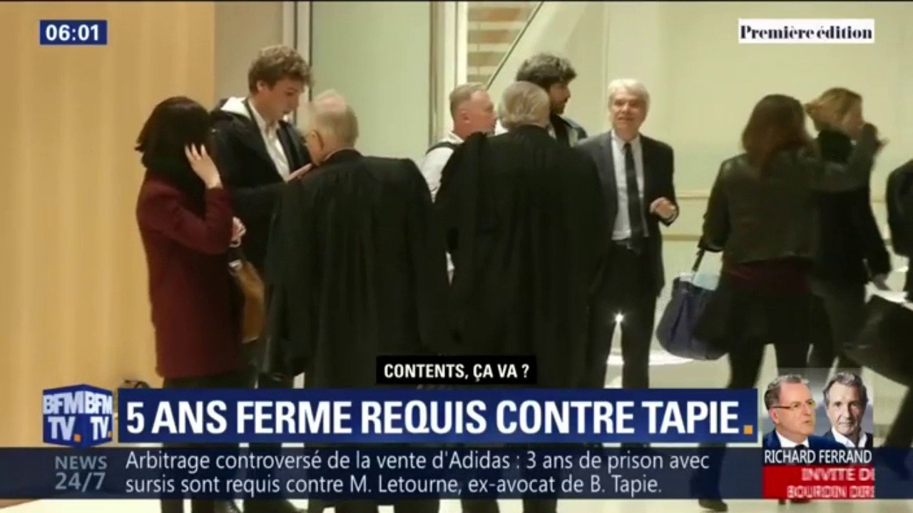 Arbitrage: cinq ans de prison ferme requis contre Bernard Tapie