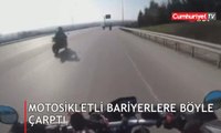 Virajı alamayan motosiklet sürücüsü bariyerlere çarptı
