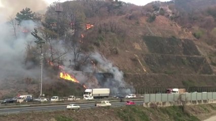탱크로리 전복...불나면서 인근 산으로 번져 / YTN