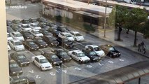 Japanese taxis lineup in an orderly fashion, ready to pick up passengers