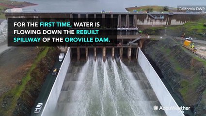 Newly rebuilt Oroville Dam spillway opens after collapsing in 2017