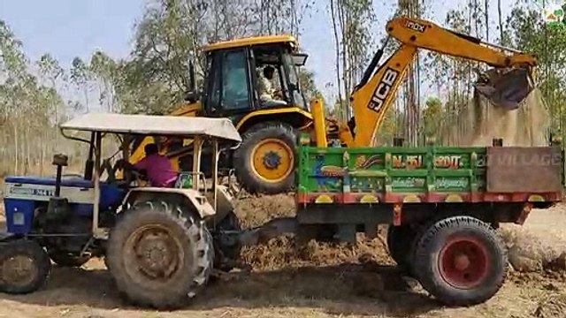 swaraj 744 tractor working Trailer with JCB 3DX machine |