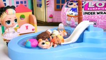 LOL Family in Barbie Playmobil Pool Surf Routine visit Punk Boi