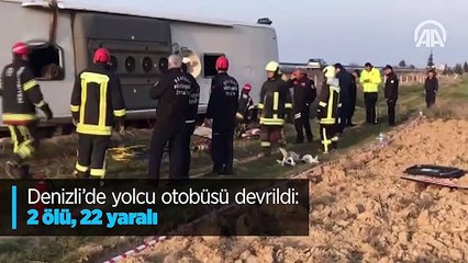 Denizli'de yolcu otobüsü devrildi: 2 ölü, 22 yaralı