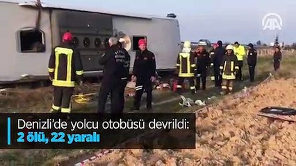 Denizli'de yolcu otobüsü devrildi: 2 ölü, 22 yaralı