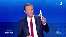 Nicolas Dupont-Aignan présente un avion Airbus, symbole de 