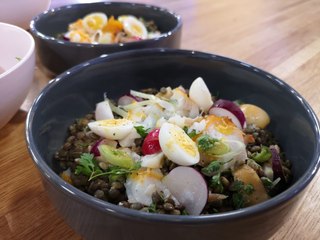 Salade de lentilles au haddock, vinaigrette passion