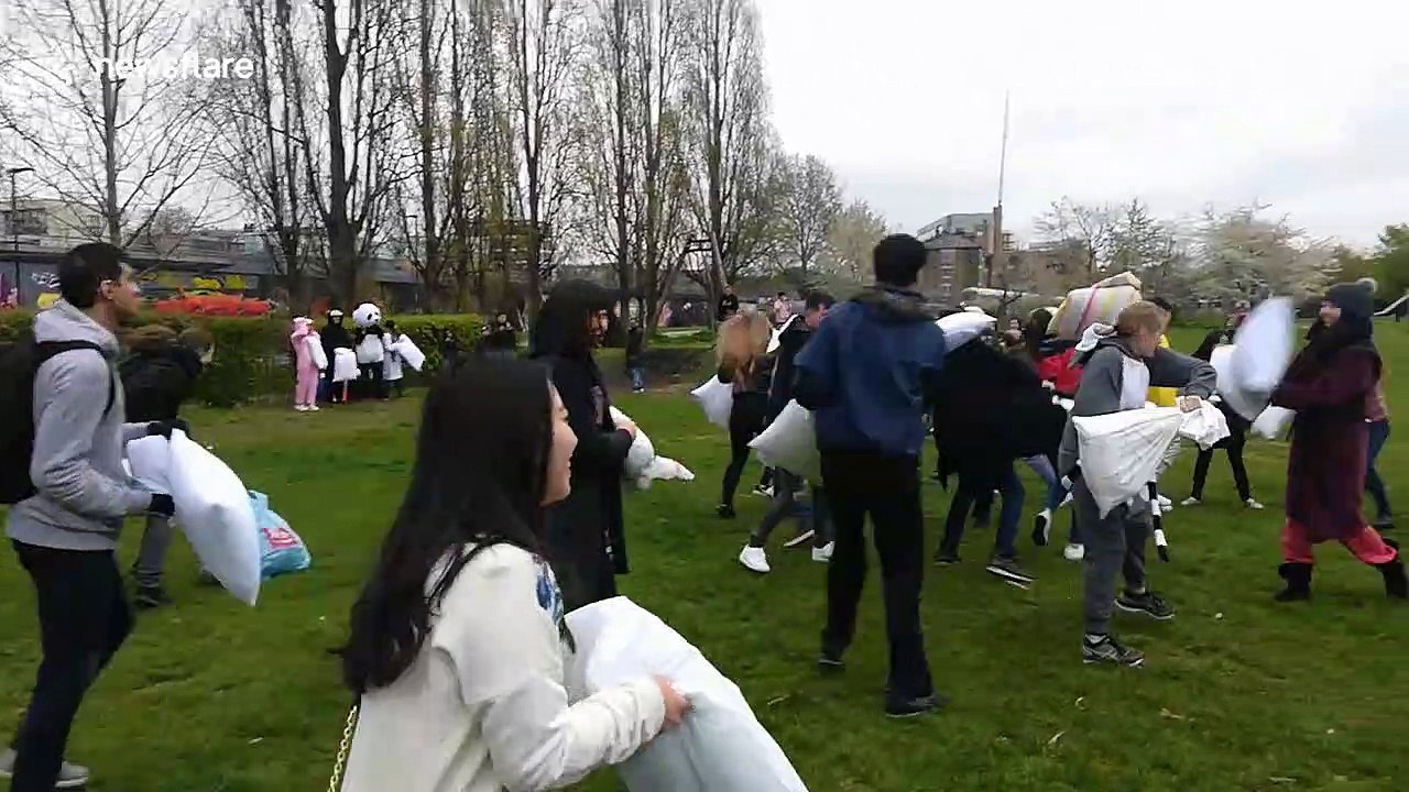 Londoners do battle at International Pillow Fight Day 2019